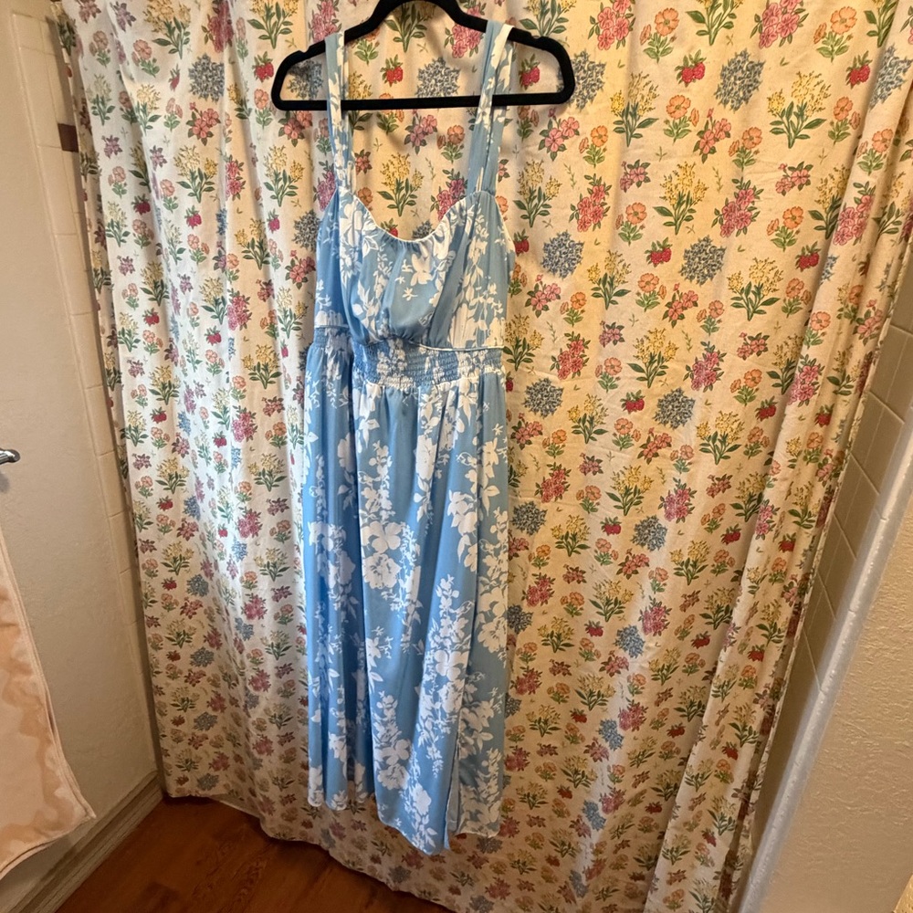Grace Karin Light Blue and White Floral Midi Dress